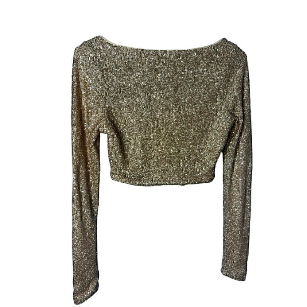Susana Monaco Sequin Long Sleeve Crop Top Women SM Taylor Swift Era Holidays - Picture 5 of 9